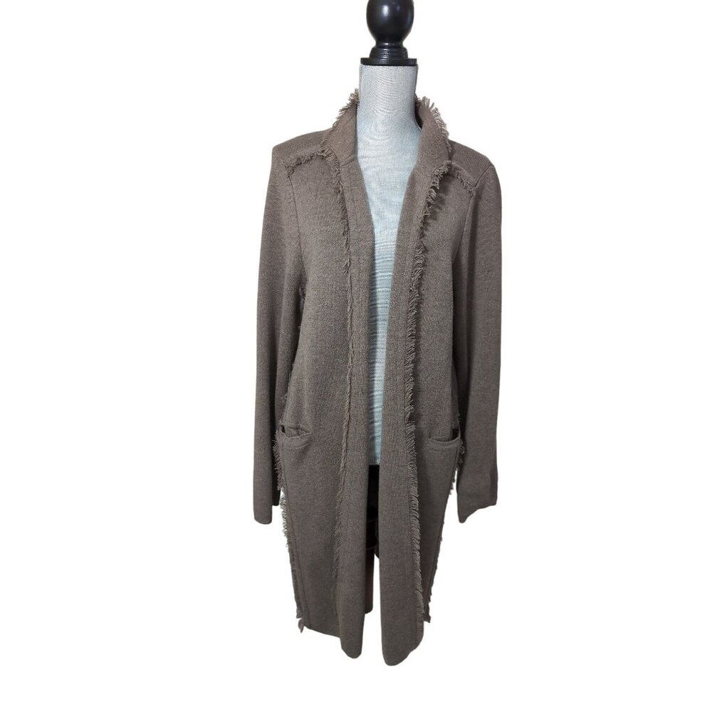 Beau Jours‎ Open Front Cardigan Duster Sweater Womens 2 Brown Merino Wool Casual